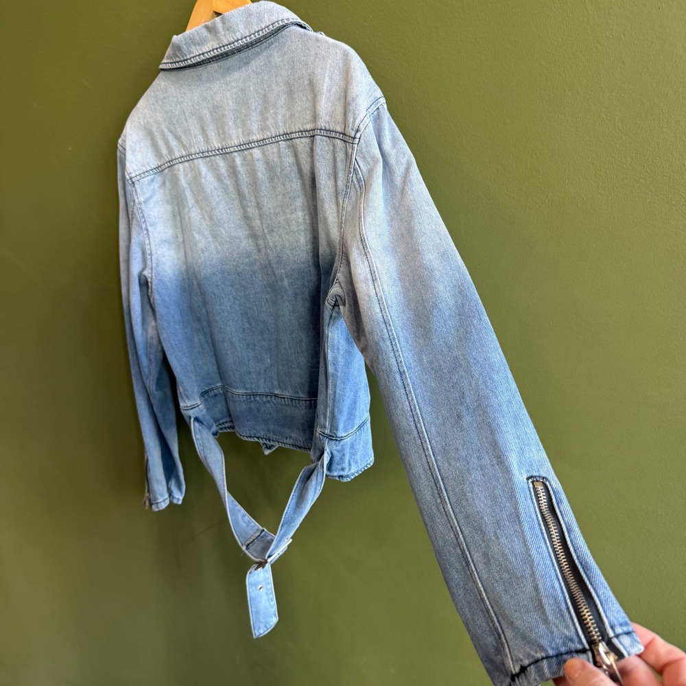 Wisteria Lane Stretch Denim Moto Jacket Zipper Belted NWT $78 X-Large‎ Jean #3 - Picture 10 of 15